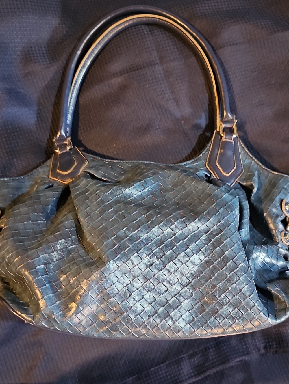 Simply By Vera Wang Woven Leather Tote Bag in Dark Blue